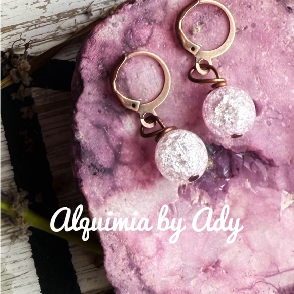 Alquimia brass pink quartz Earrings - Picture 1 of 1